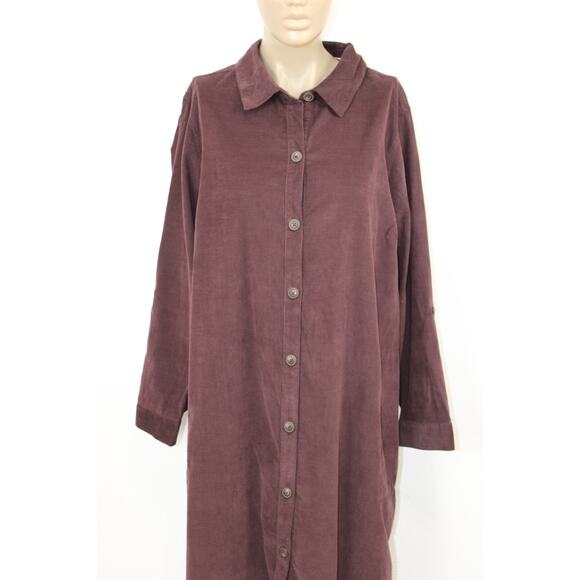 J. Jill Corduroy Shirt Button Down Dress Burgundy Brown Pockets Soft Size XL P - Picture 2 of 11